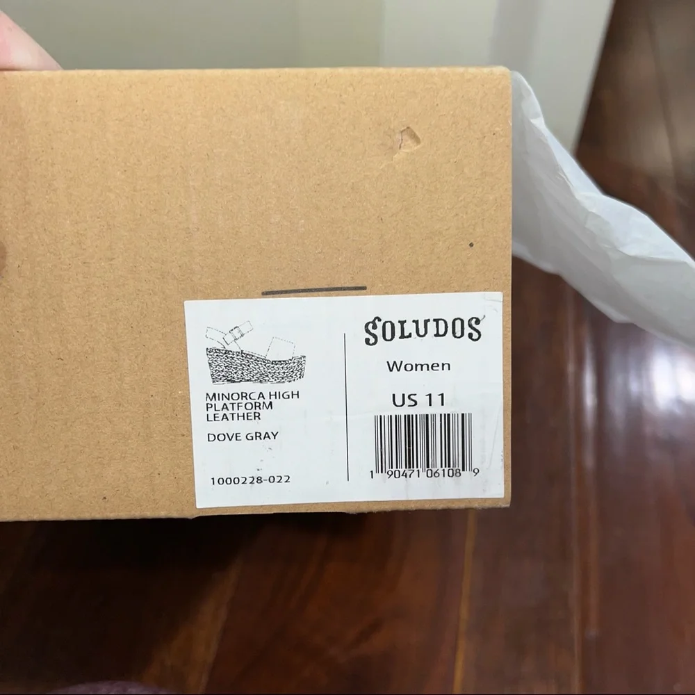NWT Soludos Minorca High Platform Espardrille Sandal Leather Dove Gray Size 11